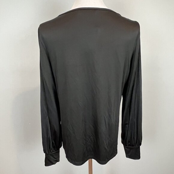 Trina Turk Molise Top Black Long Sleeve Cut Out Drape Neck Blouse Size Large NWT - Picture 7 of 11